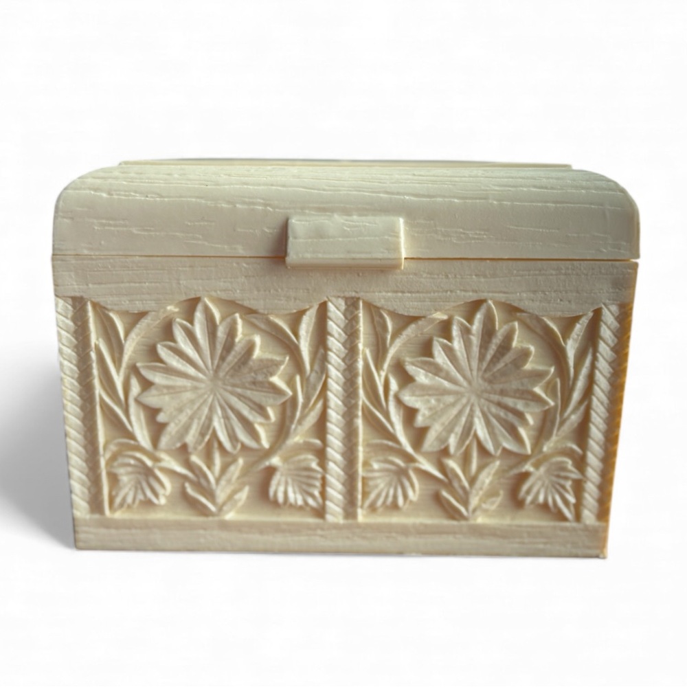 Lerner Melwood Recipe Box Floral Faux Wood Cream 1970s Vintage